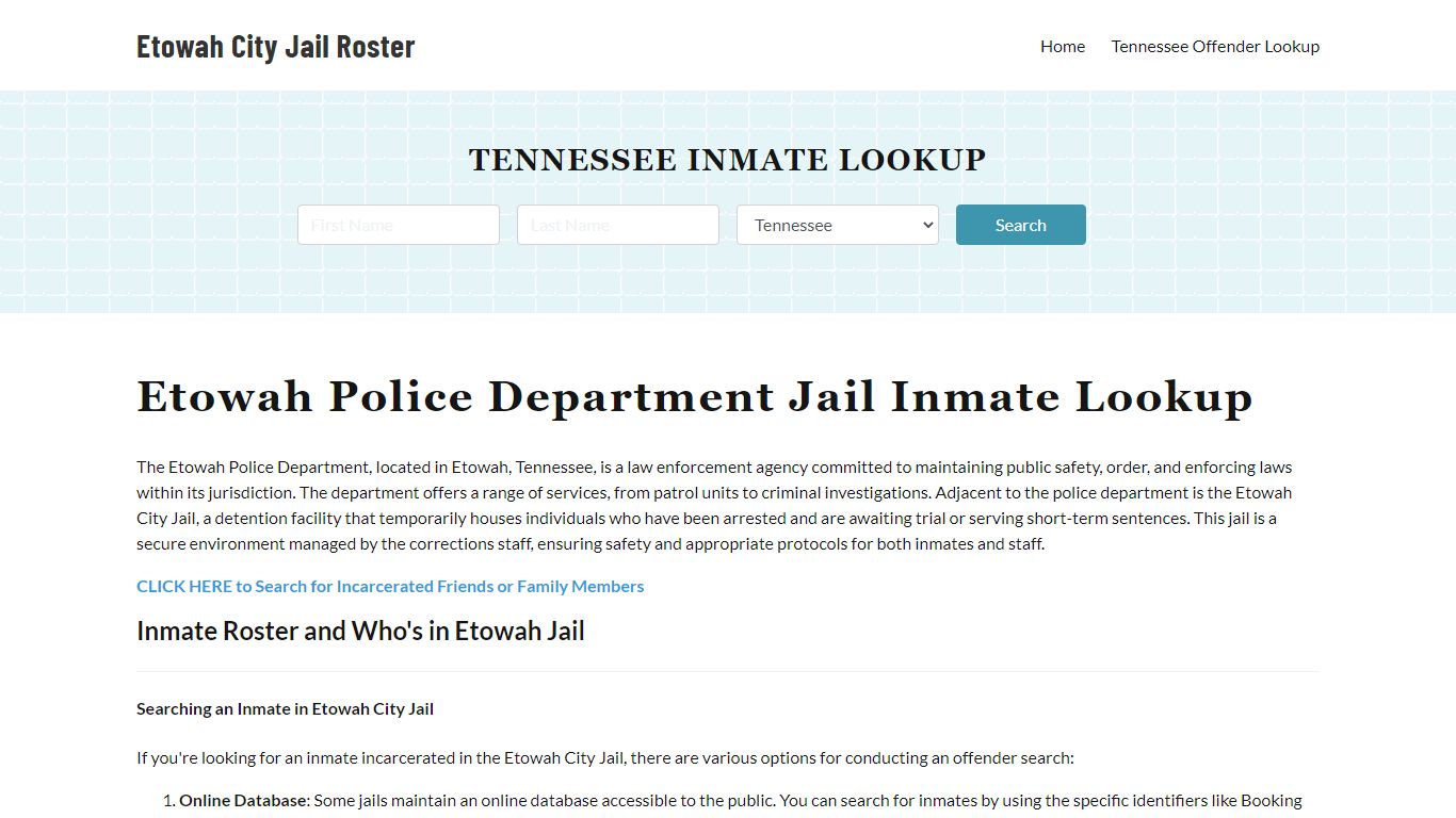 Etowah Police Department & City Jail, TN Inmate Roster, Arrests, Mugshots